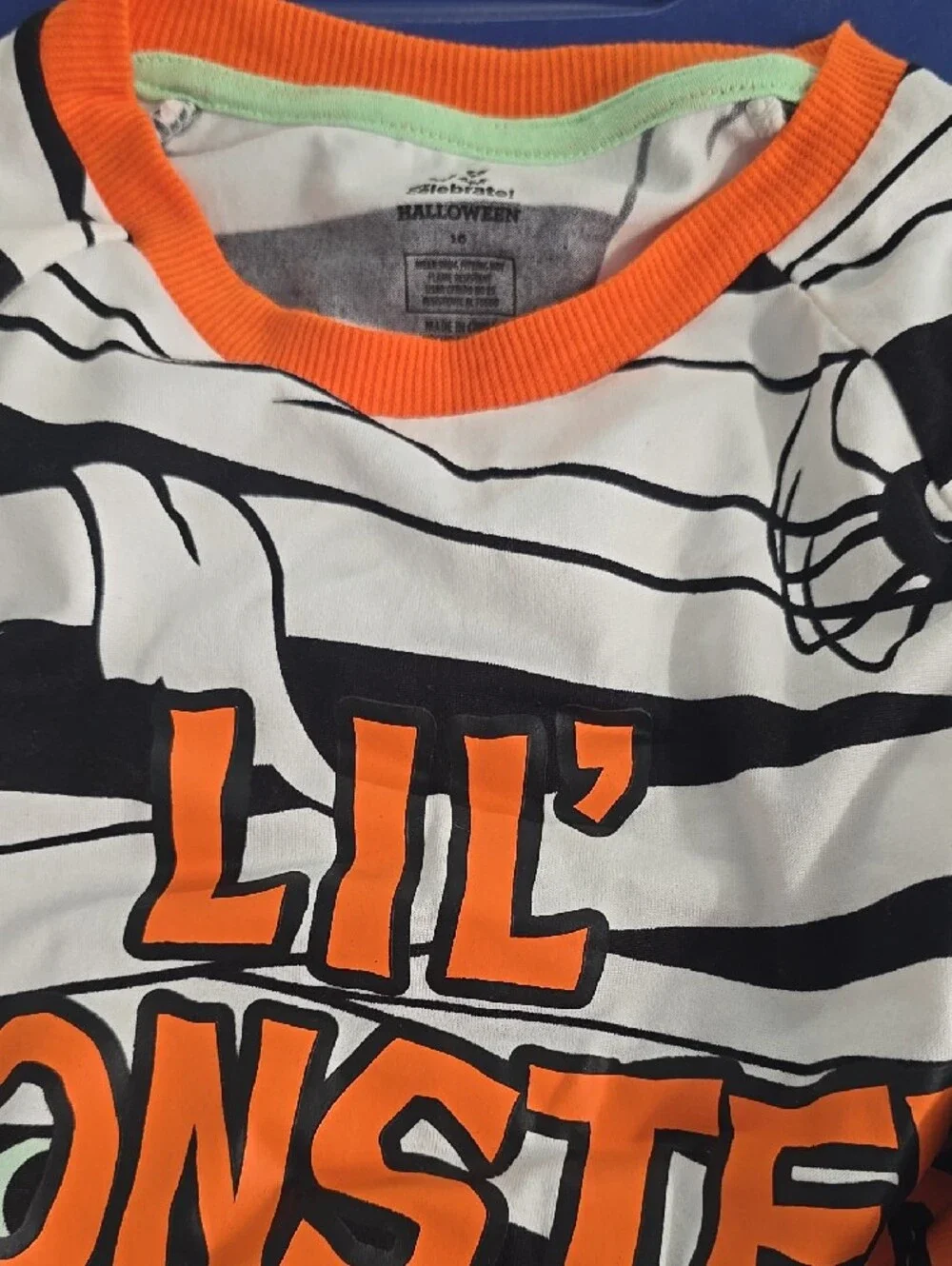 Lil' Monster Kids' One-Piece Pajama - Black & White Stripes with Orange Trim